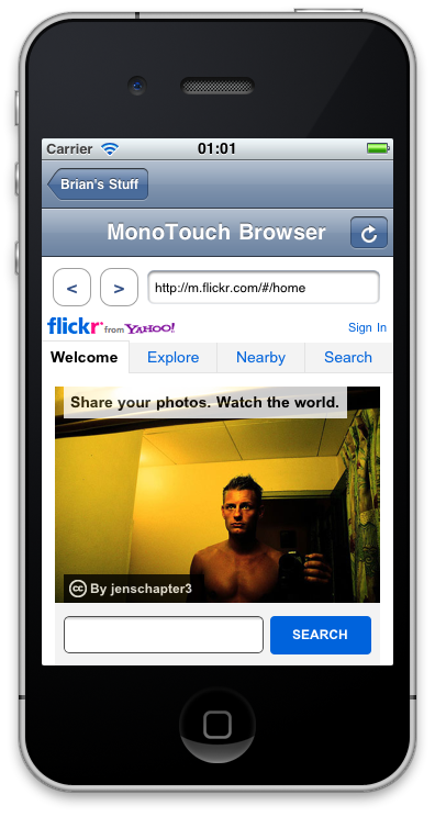 Browser app running in the Simulator