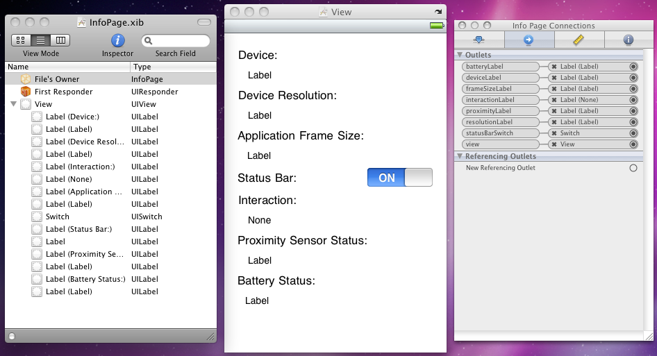 Info page in Interface Builder