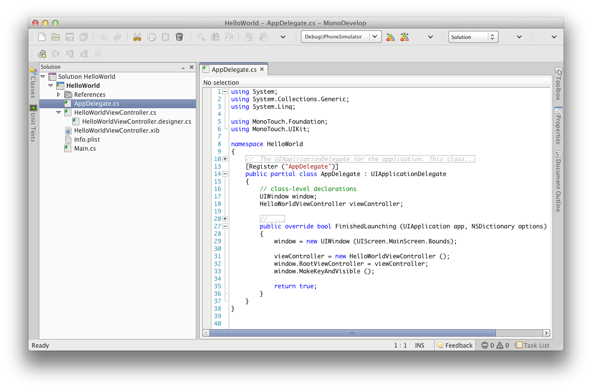 New project code in MonoDevelop