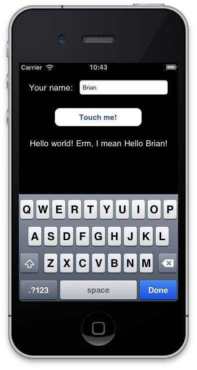 Hello World running in the iPhone Simulator