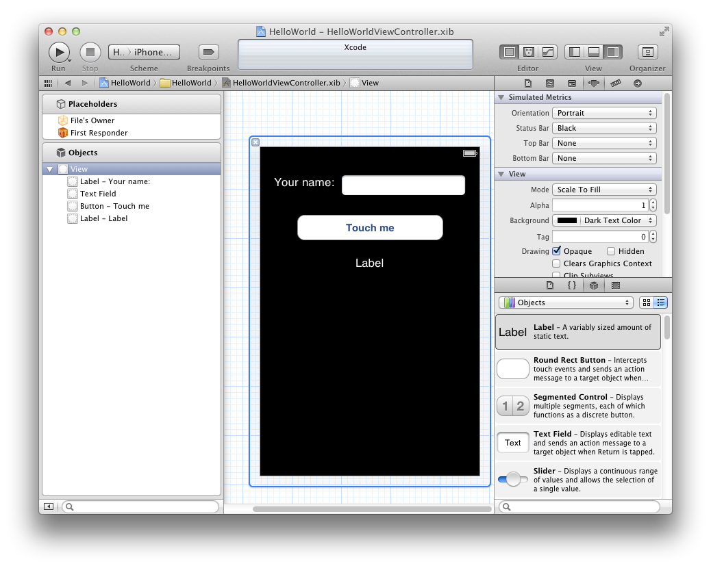 Hello world in Interface Builder