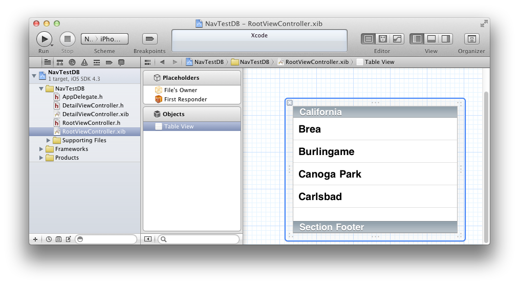Table View in Interface Builder