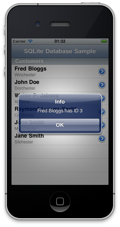 SQLite application running in the iPhone Simulator