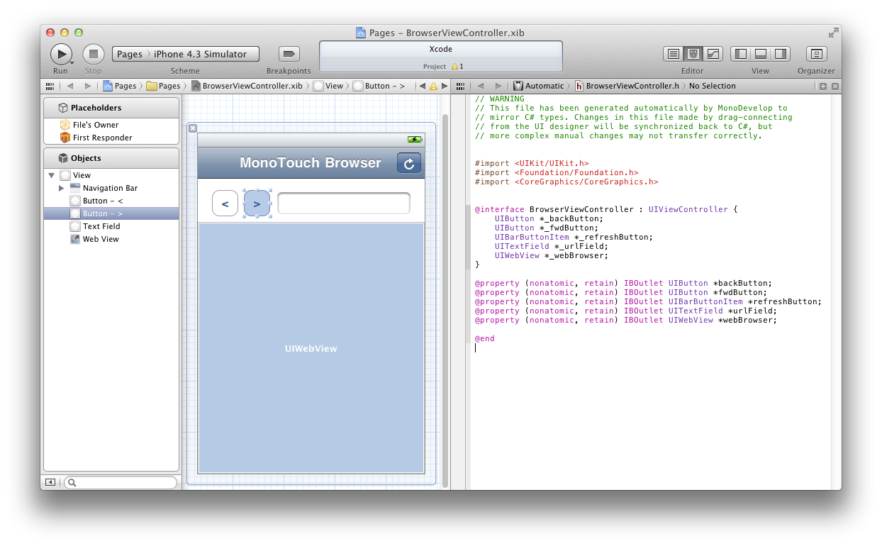 Browser app in Interface Builder