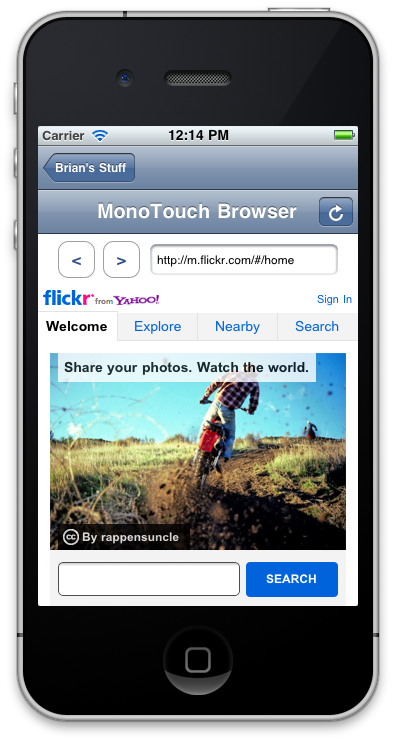Browser app running in the Simulator