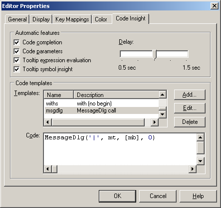Defining a Code Template in Delphi 5