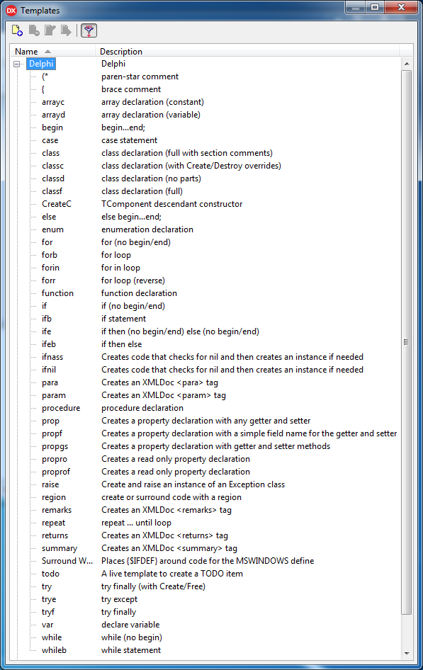 The Templates window, undocked