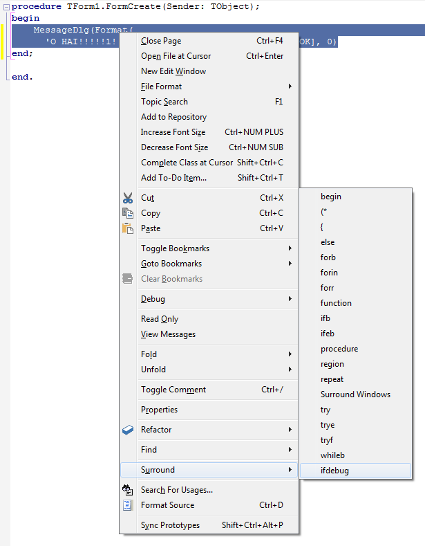 Invoking a Surround Live Template